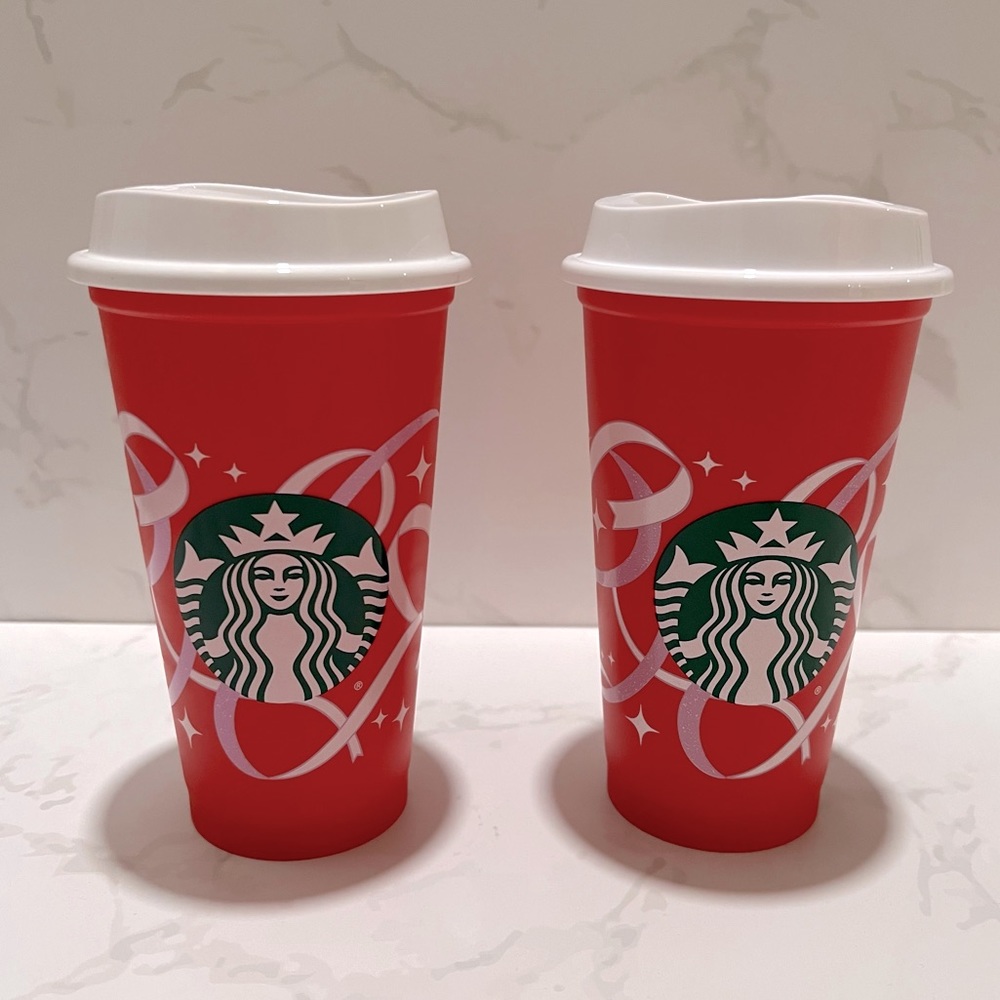 NEW! Set of 2 Starbucks Reusable Red Holiday Cups